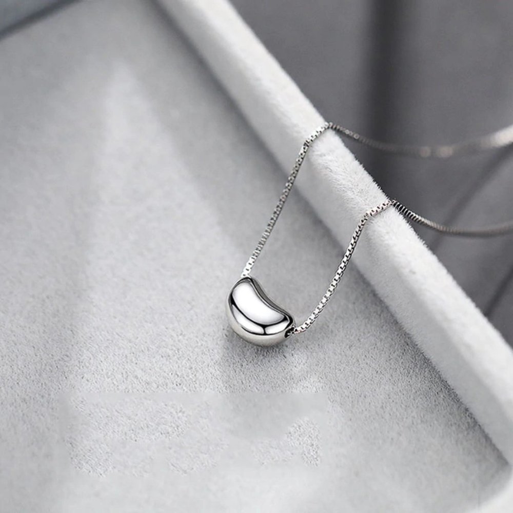 NEW 925 Sterling Silver Simple Bean Necklace - Picture 8 of 8